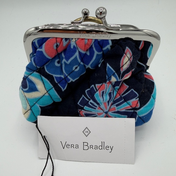 Vera Bradley Kiss Coin Purse Lotus Flower Swirl Blues Pinks - Picture 1 of 7